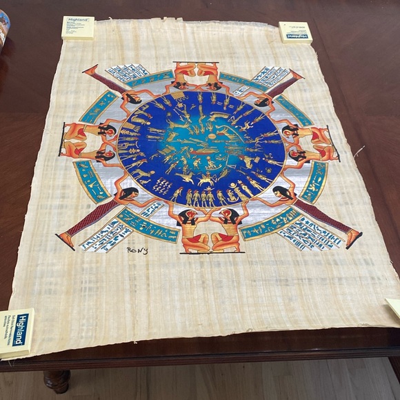 Hand Painted Egyptian Papyrus 36”H x 25”W with Storage Tube — Signed - Picture 4 of 14